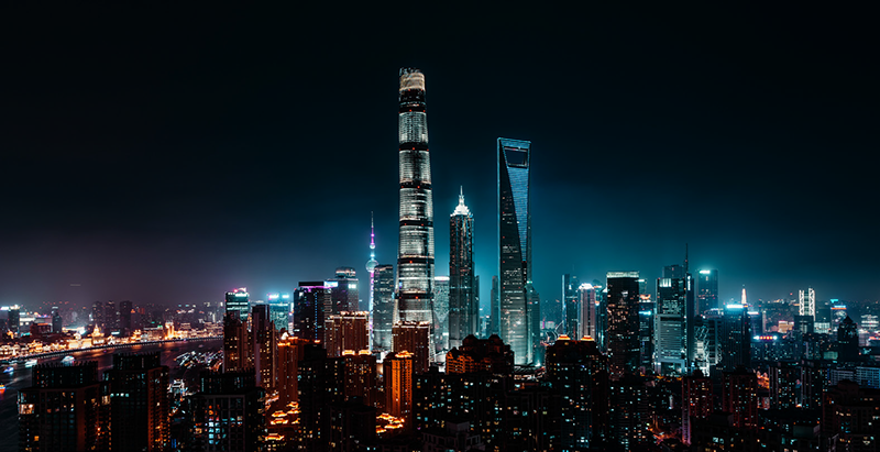 Vue sur la ville de minuit de Shanghai